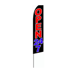 Open 24/7 (Black) Feather Flag